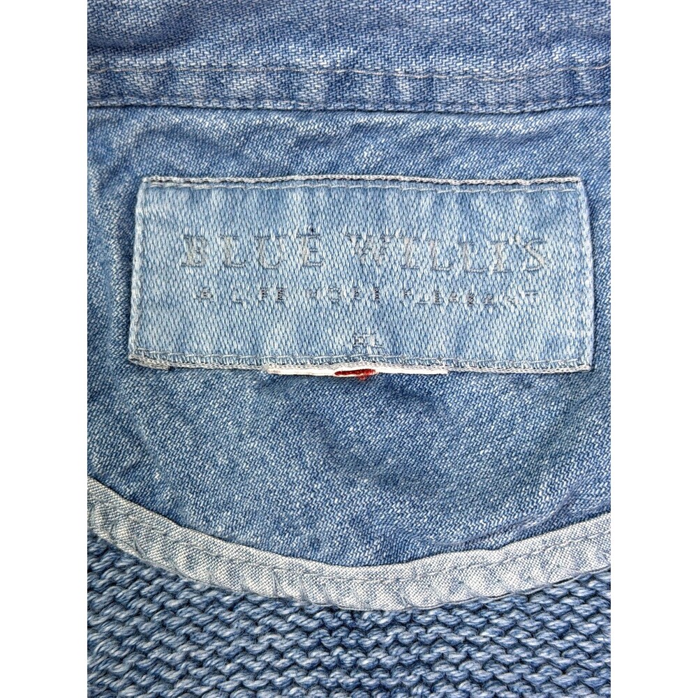 Blue Willi's Cable Knit Cotton Sweater Jacket Denim Snap Women's L Est - Picture 2 of 9
